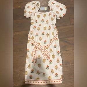 ANTONIO MELANI orange floral puff sleeve midi dress